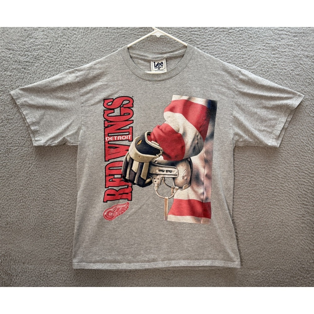 Vintage Detroit Red Wings‎ Shirt Adult Large Gray Crewneck Nutmeg Grunge 90s Y2K